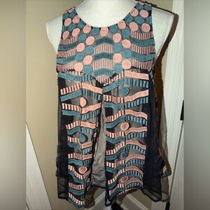 Anthropologie Akemi + Kin Kalila Embroidered Tank Black Sheer Size Small
